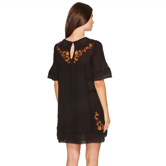 FREE PEOPLE PERFECTLY VICTORIAN EMBROIDERED FLORAL DRESS BLACK Boho Cottagecore - Picture 2 of 8